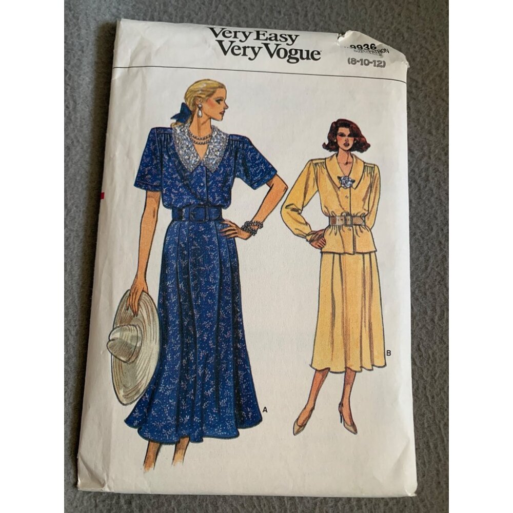 Vintage Very Easy Vogue Sewing Pattern 8936 For Womens Dresses Size 8-10-12 1987